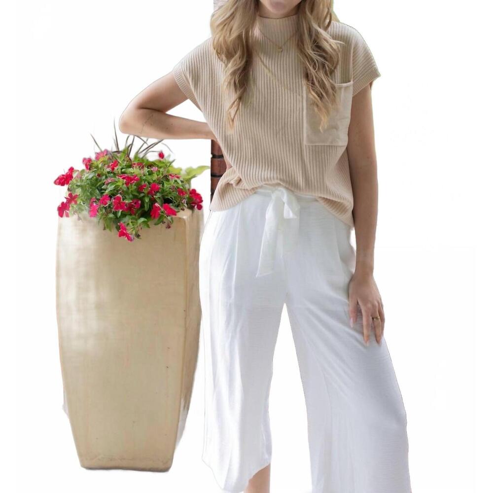 NEW HEM & THREAD easy elegance tie waist crop pants in white - Picture 8 of 10